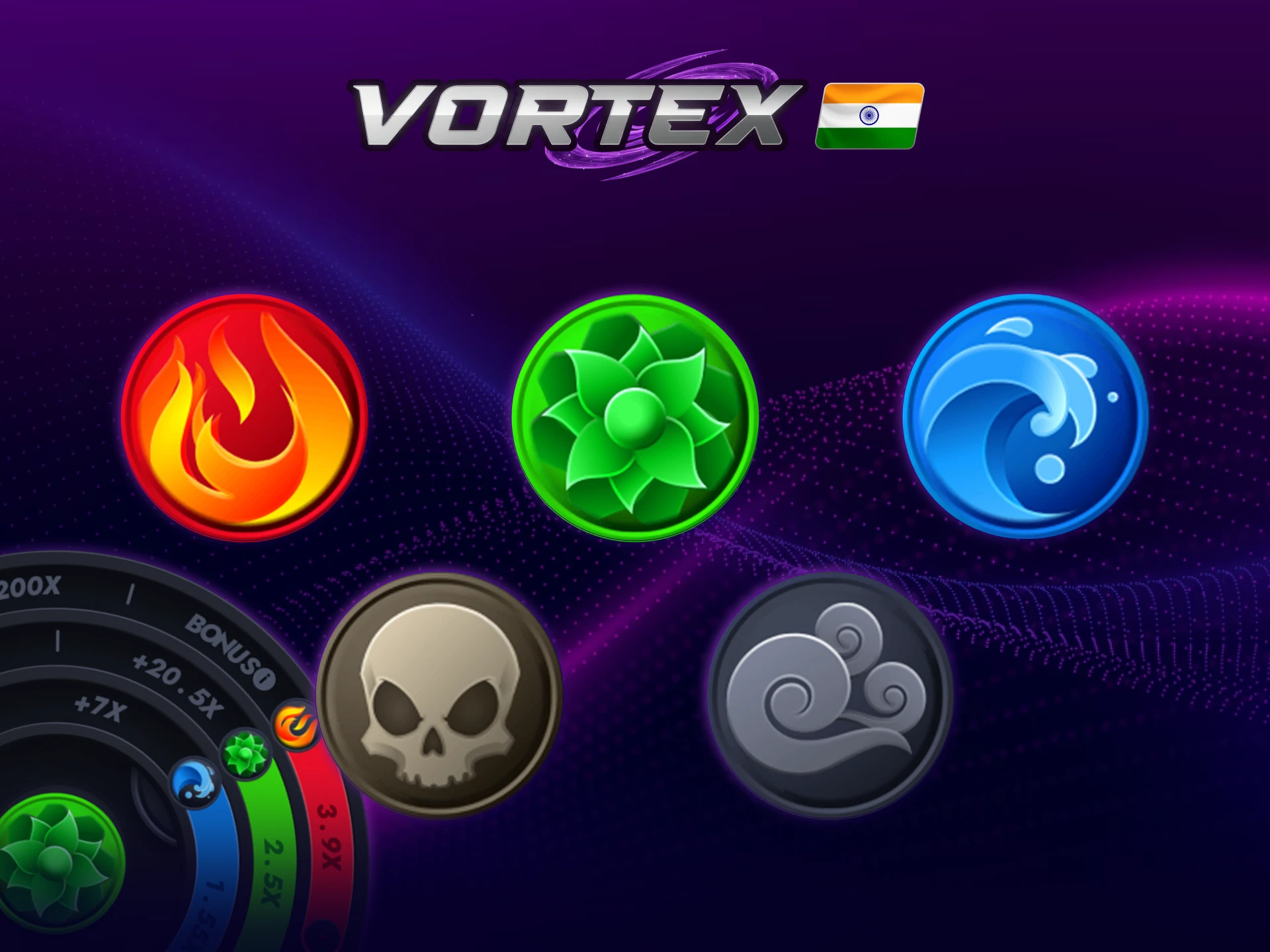 Vortex game symbols and mechanics: Fire, Earth, Water, Wind, and Skull elements explained