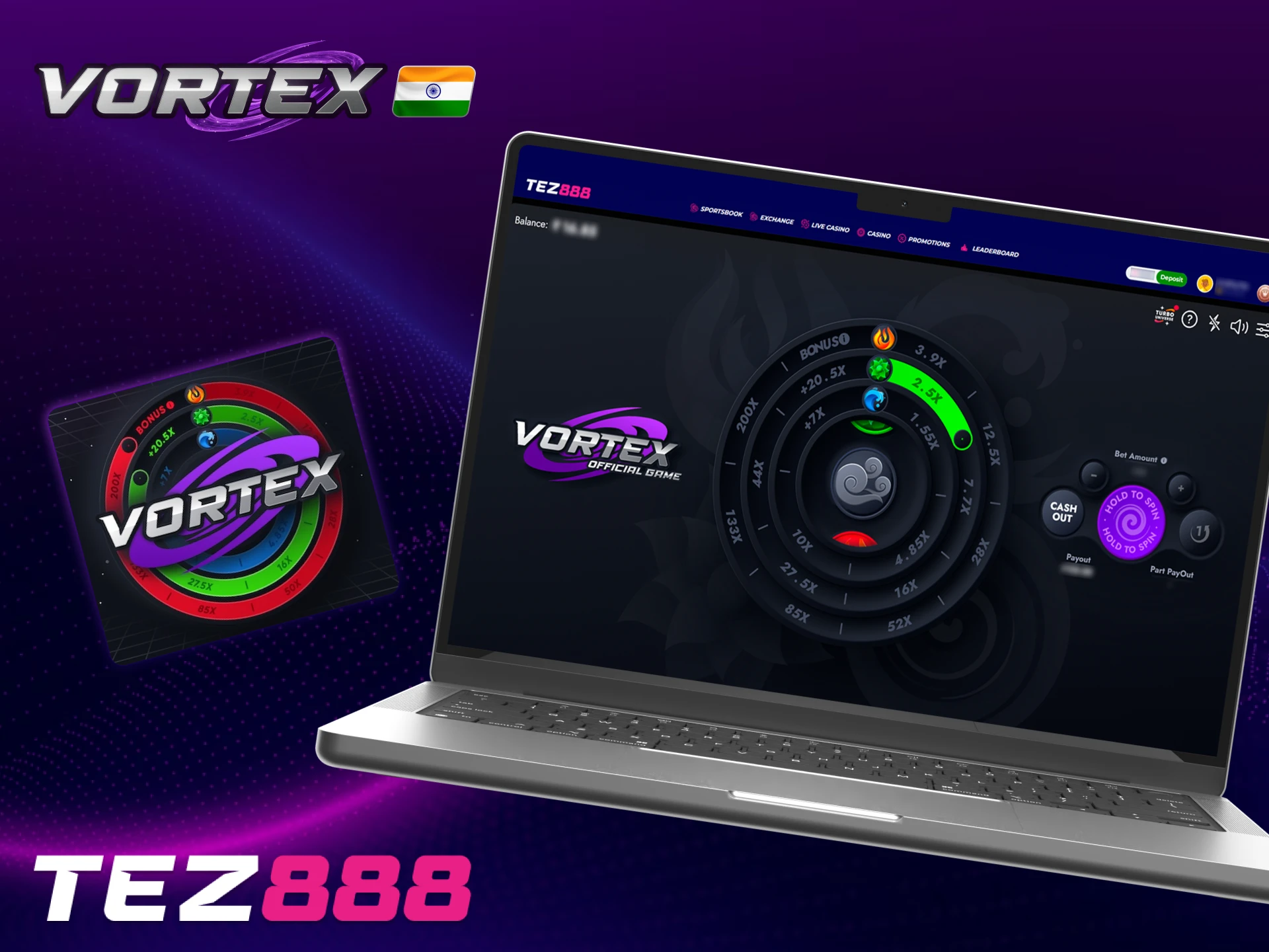 Vortex game on Tez888 Casino – try your luck with high RTP and cashback offers